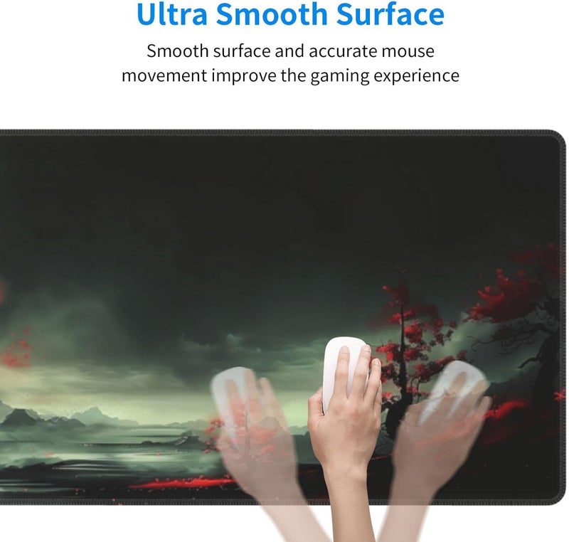Brecoy Extended Gaming Mouse Pad, Large Desk Mat XL Anime Mouse Pad Waterproof with Stitched Edges, Non-Slip Desktop Pad for Home and Office, Level Up Your 31.5x11.8 Inch (Red Moon) - Image 4